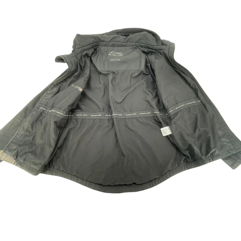 MICHAEL‎ KORS Womens Black Hooded Anorak Rain Jacket Size L Utility *Flaws*READ*